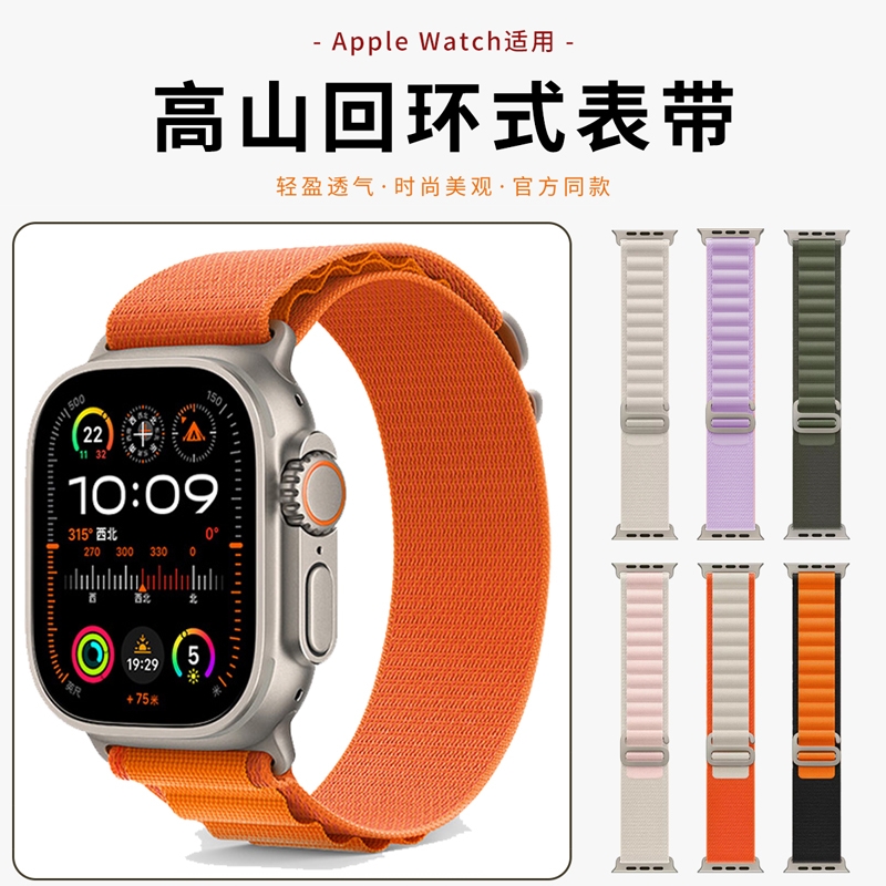 适用applewatch Ultra2表带野径回环式苹果iwatch7手表带S9高山6男49mm秋冬8新款运动尼龙5女s9/8/7/6se海洋 智能设备 智能手表手环表带/腕带 原图主图