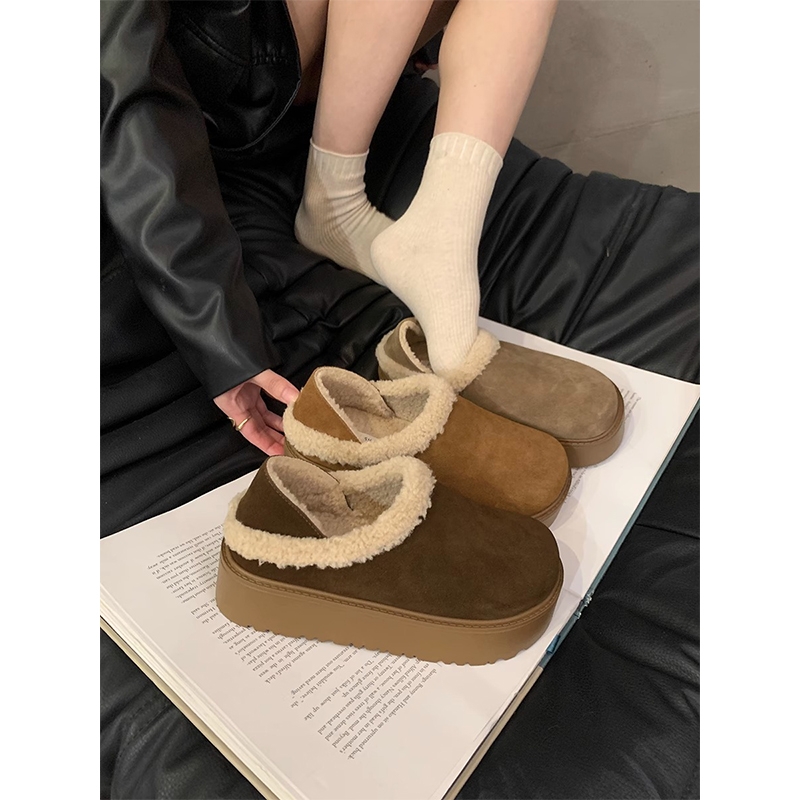 厚底毛毛拖鞋女款2025新款秋冬季外穿加绒包头两穿棉鞋勃肯雪地靴