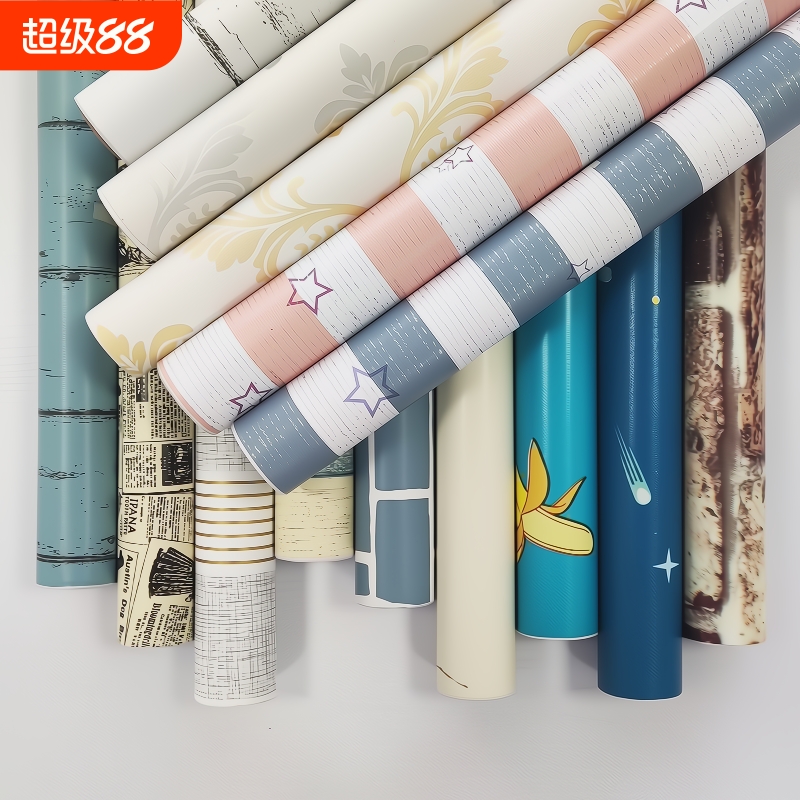墙纸自粘卧室翻新防水防潮贴纸装饰墙贴画壁纸遮丑墙面木纹美化图片