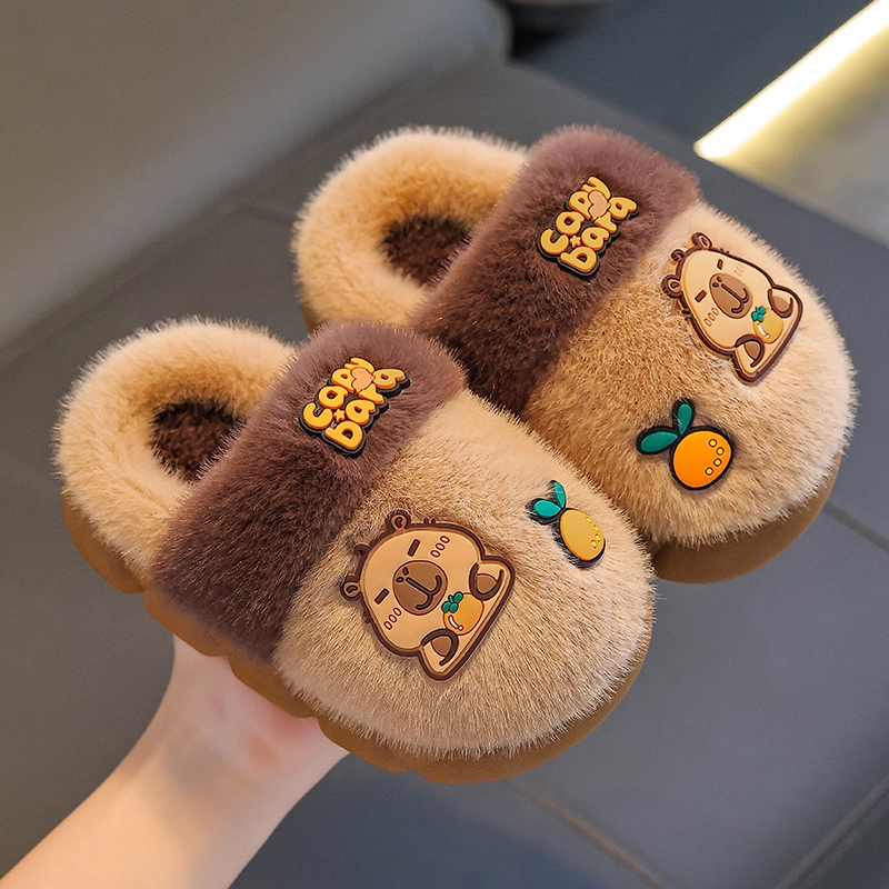 卡皮巴拉儿童防滑绒面棉拖鞋