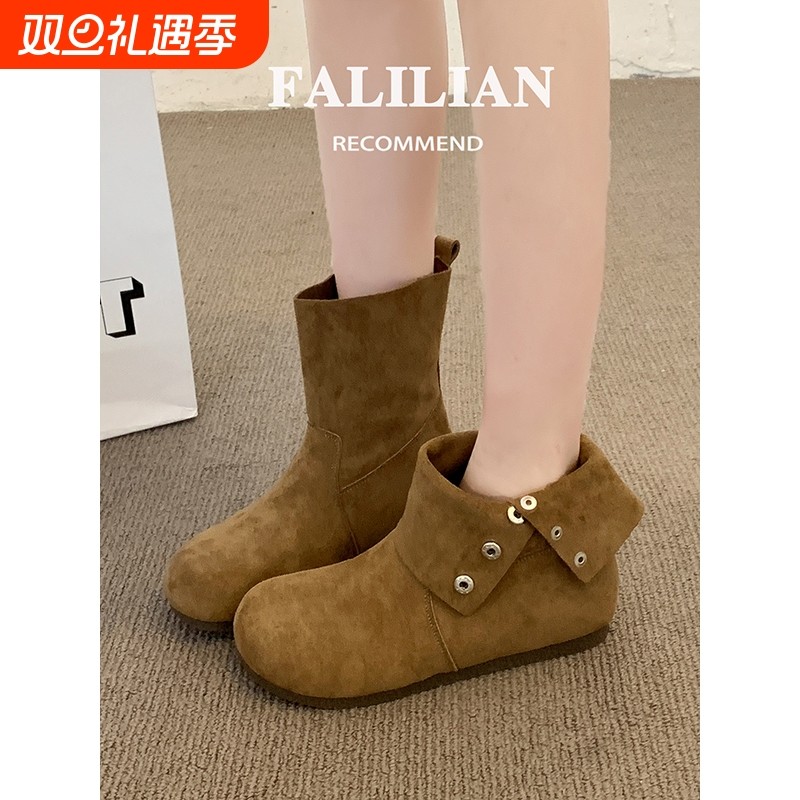 马丁靴女2025新款爆款秋季炸街女靴子超火短靴内增高咖色棕色短筒