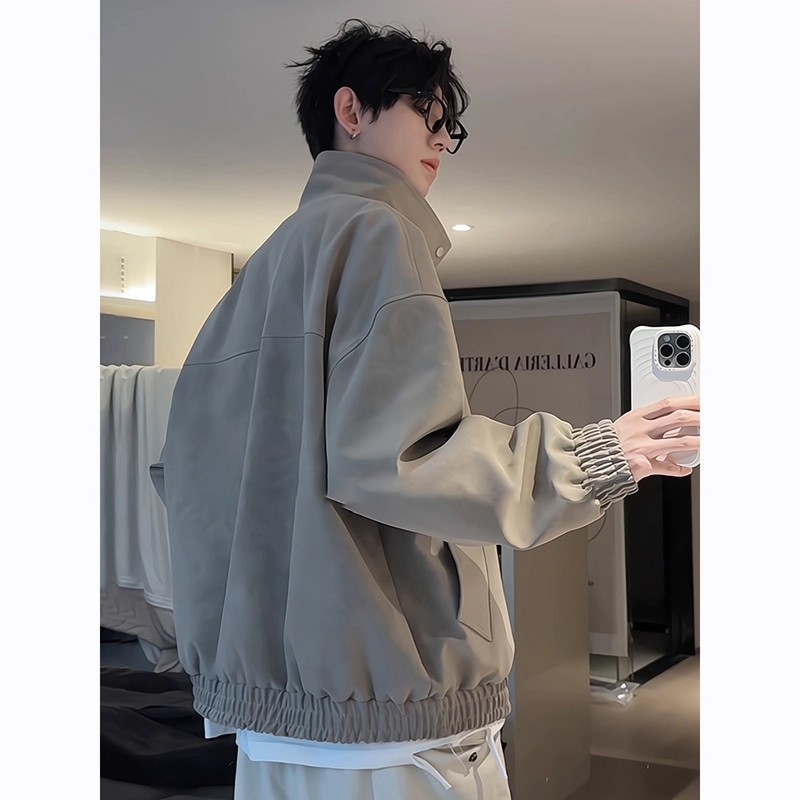 美式复古立领外套男款春秋痞帅高级感短款皮衣cleanfit飞行员夹克