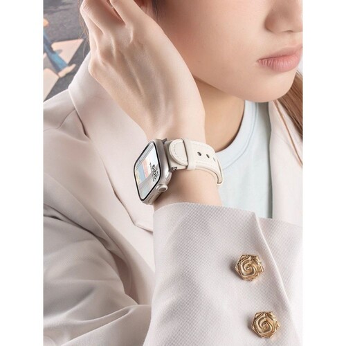 适用苹果手表S11表带平纹iWatchs10秋冬9真皮简约百搭腕带76/5/4运动配件ultra3/2/1白色皮质硅胶舒适独特