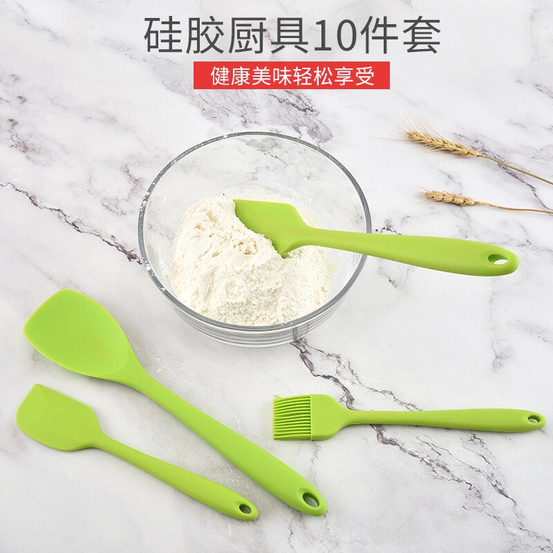 硅胶厨具套装 烹饪勺铲10件套烘培烧烤烹饪铲勺厨房用具厂家批发