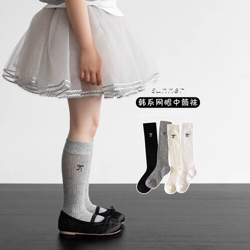 女童袜子薄款网眼长筒舞蹈袜
