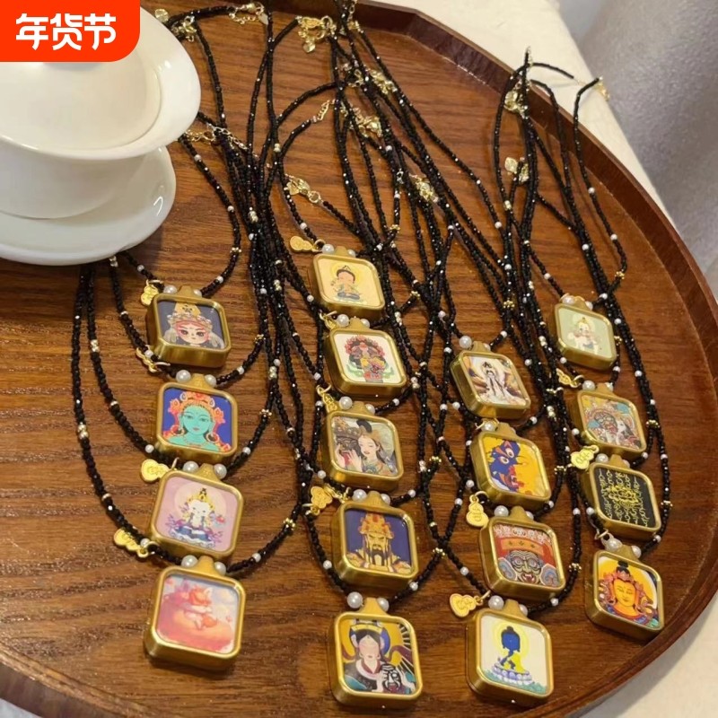 个性泰国佛牌链子唐卡项链搭配黑尖晶石万能扣水晶佛牌珠链挂链