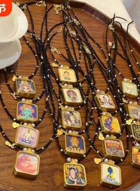 个性泰国佛牌链子唐卡项链搭配黑尖晶石万能扣水晶佛牌珠链挂链