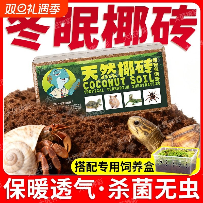 椰砖乌龟冬眠专用椰土箱陆龟蜥蜴爬宠饲养盒沙子苔藓过冬装备蜘蛛