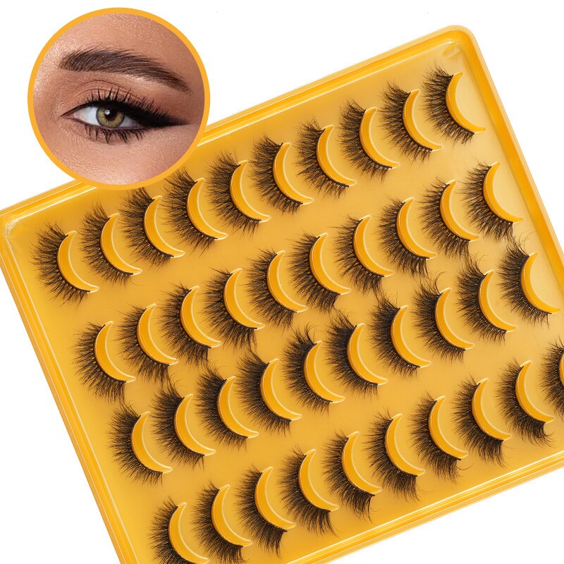 欧美跨境20对装炸毛款假睫毛多层浓密交叉高仿水貂毛睫毛工厂批发