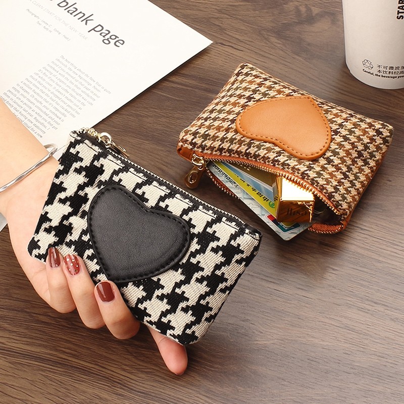零钱包女小众设计千鸟格小钱包女款迷你超薄口红收纳包小巧便携式