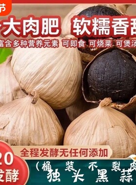 优选独头黑蒜正宗黑蒜头煲汤黑大蒜即食特产下酒开胃零食发酵罐装
