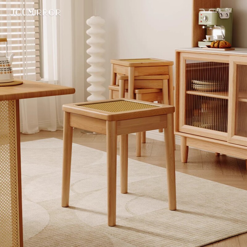 中古家用实木藤编凳子可叠放高脚凳客人备用凳四方凳圆凳餐椅结实