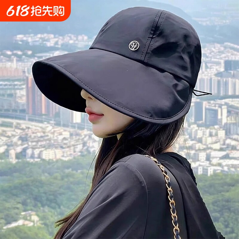 黑胶大檐防晒渔夫帽子女士2026新款防紫外线遮阳帽可折叠鸭舌帽潮