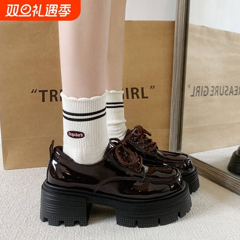 他她女孩棕色jk小皮鞋女英伦风2025新款春秋季乐福鞋厚底增高跟
