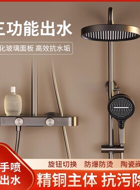 全铜汉斯多功能淋浴花洒套装家用卫浴室卫生间枪灰淋雨增压洗澡沐