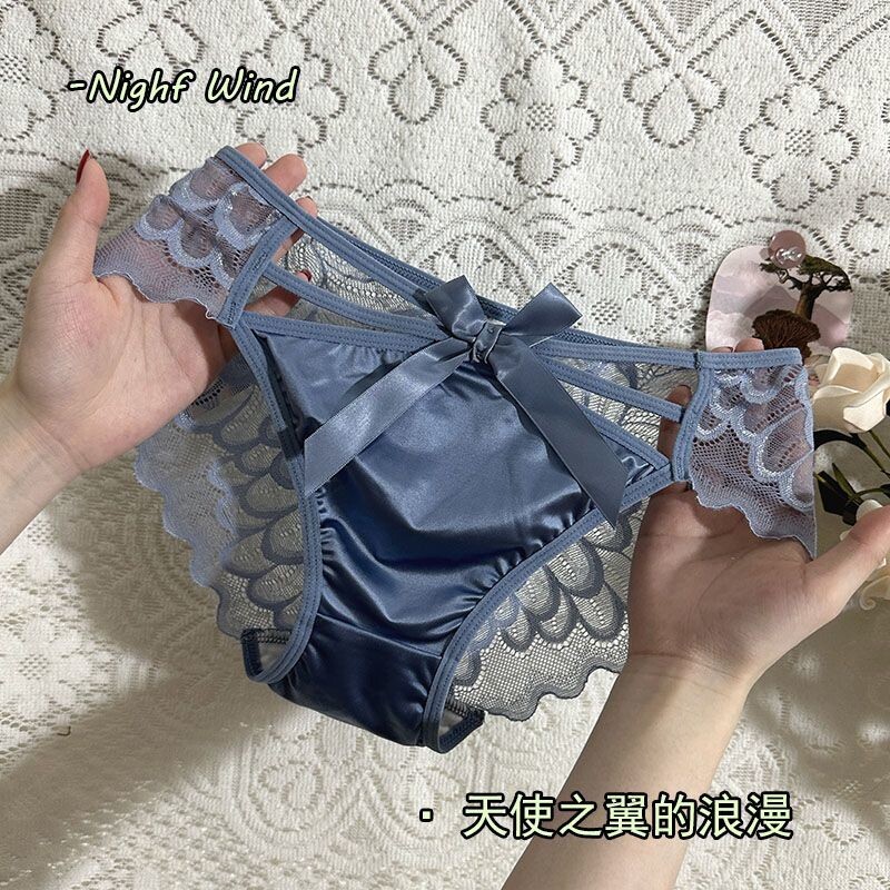高级感三角裤天使之翼蕾丝缎面内裤女性感透气夏季镂空中腰内衣裤
