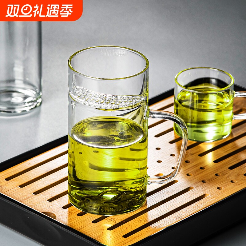 玻璃茶水分离月牙杯加厚款