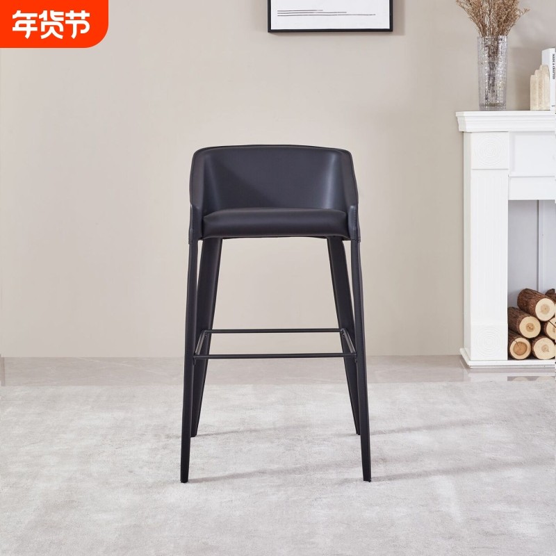 马鞍皮吧台椅意式极简高脚椅现代简约轻奢皮艺前台椅酒吧椅高脚凳,住宅家具,家用高脚椅,淘宝优惠券,粉丝福利购,淘宝优惠卷