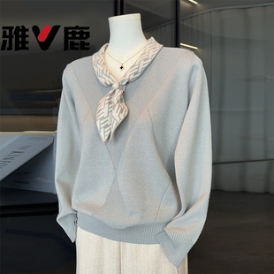 雅鹿新款时尚洋气妈妈秋装针织小衫中老年女装春秋毛衣打底上衣服