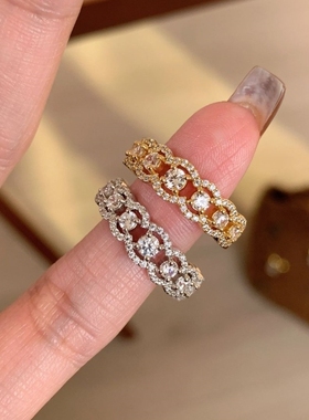 925轻奢复古圆钻排钻蕾丝镂空戒指小众设计高级感时尚气质食指戒