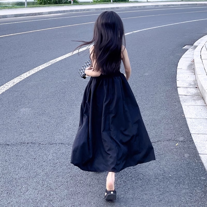 女童连衣裙夏季儿童小黑裙休闲针织长裙女大童无袖裙子潮