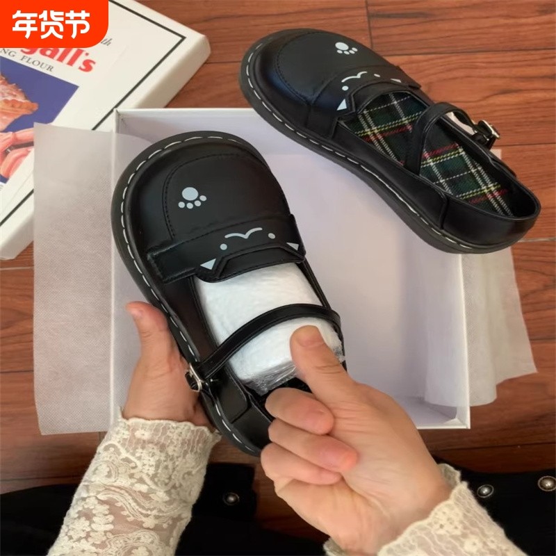 可爱小猫日系lolita圆头小皮鞋jk制服平底软妹百搭学生玛丽珍单鞋