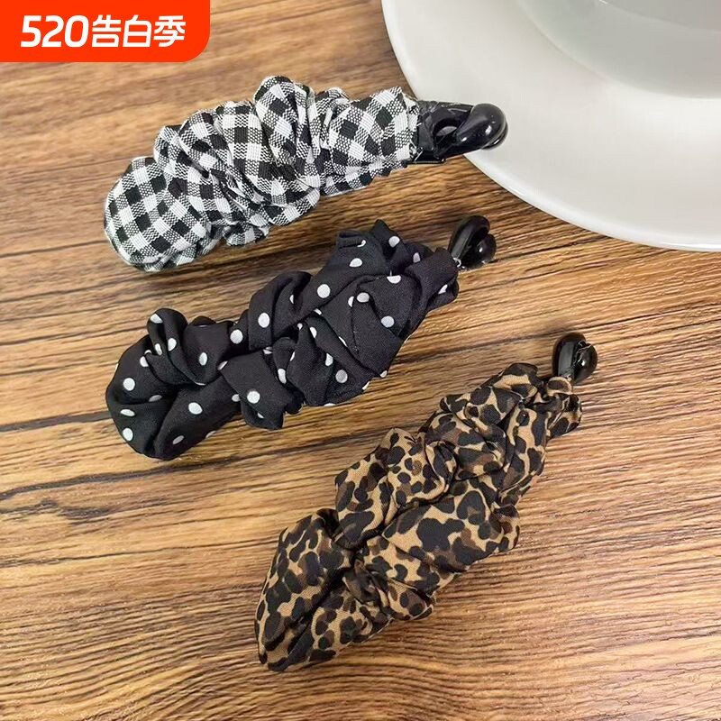 豹纹波点香蕉夹高级感马尾竖夹后脑勺显发量横夹发卡短发布艺黑色