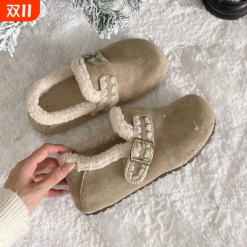 铃兰商店加绒全包勃肯鞋女冬2025新款厚底雪地靴加厚保暖棉鞋外穿