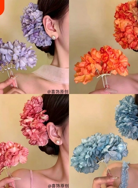 娇媚少女~超仙明媚红色簪花发钗氛围感度假风拍照头花侧边盘发器