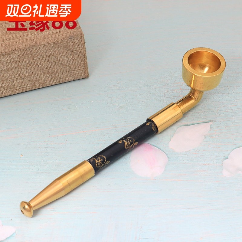 传统手工烟斗老式烟袋锅旱烟袋黄铜烟锅实木烟杆