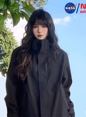 NASA冲锋衣男女户外三合一登山服外套可拆卸防风防水夹克紫色内胆