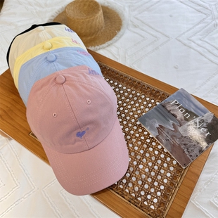 爱心刺绣半空顶棒球帽女夏季学生学院风可扎马尾鸭舌帽百搭遮阳帽