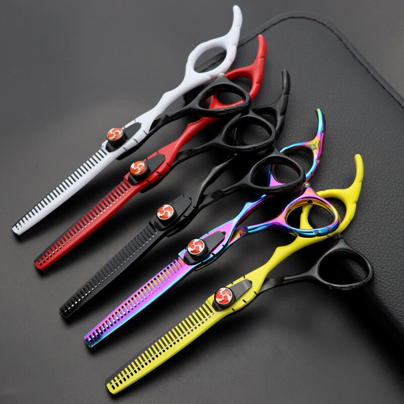 厂家批发专业美发剪刀黑白红黄七彩理发平剪牙剪打薄碎发剪刀套装
