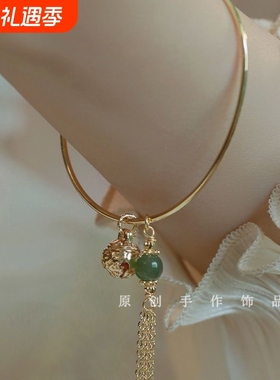 ins铃铛手镯银色手环手链女高级感女汉服儿童竹节双环繁花灵蛇