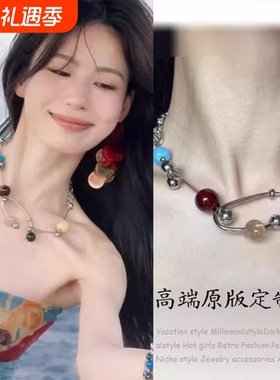 新款2025彩虹交响乐彩色撞色串珠项链个性小众设计高级感配饰颈链