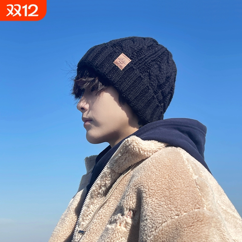 德国帽子男冬季保暖加绒加厚毛线帽男款针织帽套头帽冬天男士包头