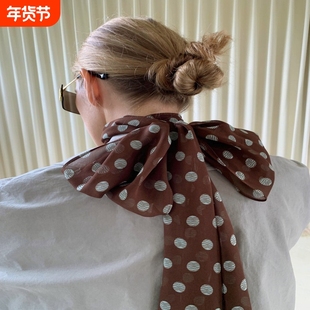 【波点腰果花】双层黑白波点腰果小丝巾气质长条丝巾围巾