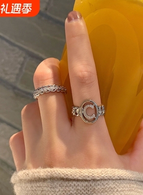 时尚气质开口两件套戒指女ins潮小众设计个性组合叠戴食指戒指环