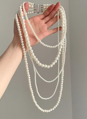 Vintage古着 时尚多层流苏串珠项链新款气质高级感设计层次锁骨链