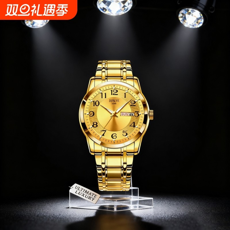 全自动男表手表男款机械风全自动防水数字双日历防水腕表男高级感