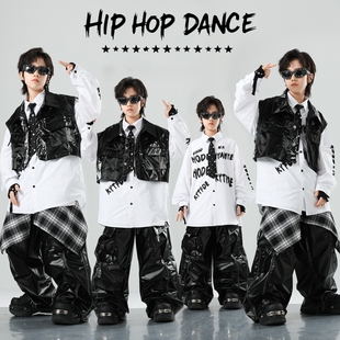 少儿街舞服装嘻哈风衬衣马甲工装裤套装男童hiphop街舞儿童潮服女