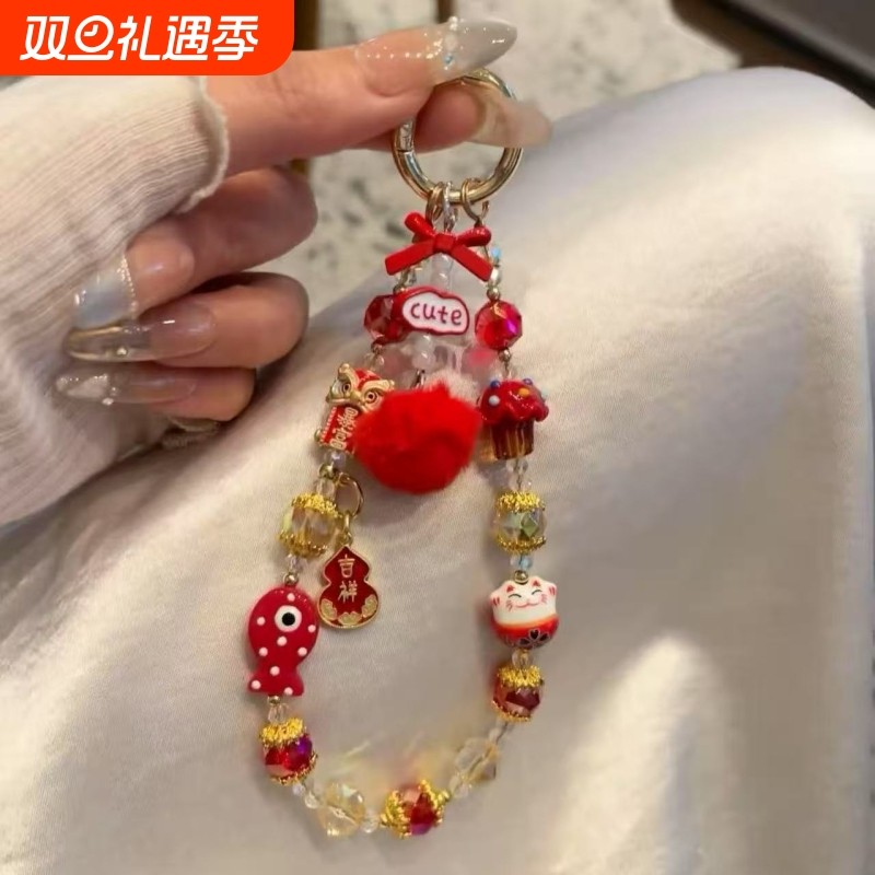 暴富招财猫手机链挂链小众精致醒狮国潮旺财挂件其他DIY饰品配件