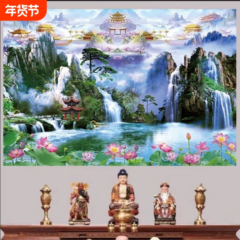 堂口供桌山水画佛仙堂无活物中堂玄关装饰画客厅亭子有山水风景画