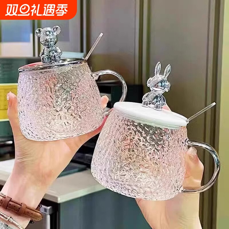 YZ小熊杯ins高颜值简约玻璃水杯饮料咖啡牛奶啤酒杯