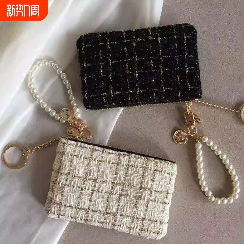 钱包女短款小香风拉链零钱袋帆布编织卡夹精致驾驶证件钥匙手拿包