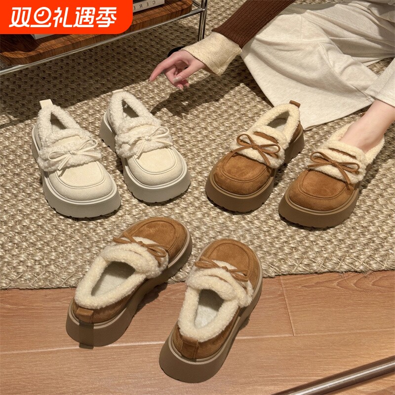 蔻孜勃肯鞋女2025新款冬季厚底博肯鞋毛绒保暖增高鞋加绒棉鞋子