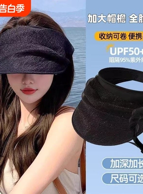 2026网纱帽子空顶防晒帽女夏季防晒遮阳帽太阳帽大帽檐大檐黑色