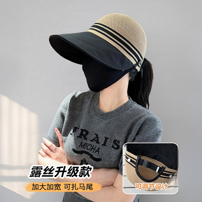鸭舌渔夫帽女夏季镂空透气帽子防紫外线防晒太阳帽骑行大帽檐大檐