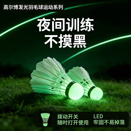 夜光羽毛球鹅毛防风带灯户外训练室外尼龙夜间荧光鸭毛会发光套装