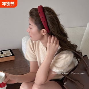 感红色发箍女2025新款秋冬发卡高颅顶头箍洗脸压发捆波点短发固定